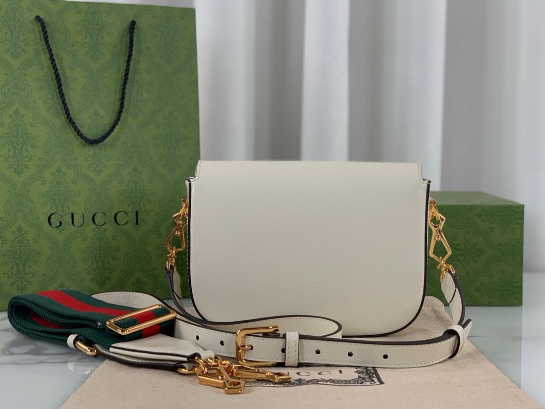 Gucci Horsebit 1955 Series Saddle Bag Mini Handbag White Leather